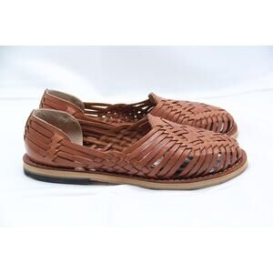 SOLS Ana Sandals Womens Size 10 Brown Leather Corte Vacuno Weaved Woven 2725